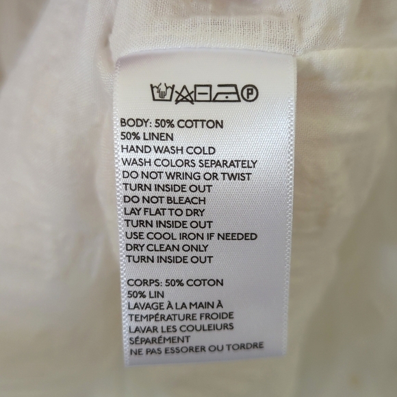 BDG Textured Linen Blend Collared Henley Long Sleeve Tunic Top Ivory Beige XS - Picture 7 of 13